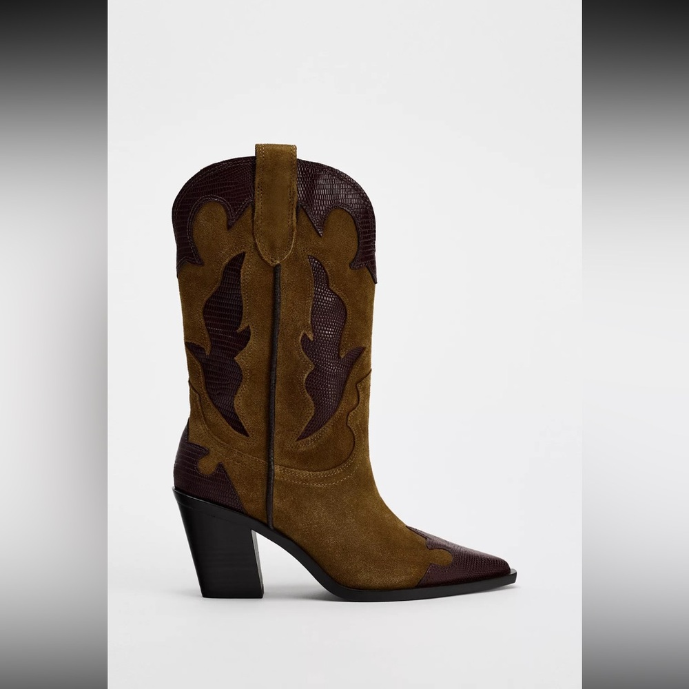 Zara- HEELED COMBINATION SUEDE BOOTS